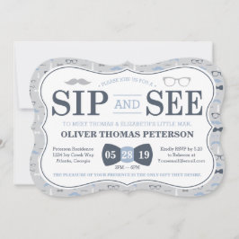 Little Man Sip and See Baby shower Invitation Kaart
