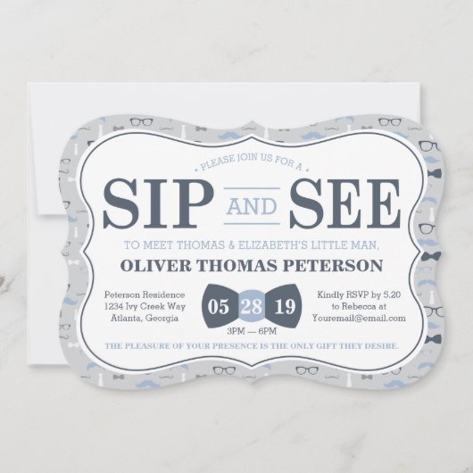 Little Man Sip et voir Baby shower Invitation (Devant)