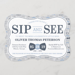 Little Man Sip et voir Baby shower Invitation