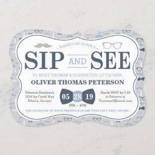 Little Man Sip et voir Baby shower Invitation