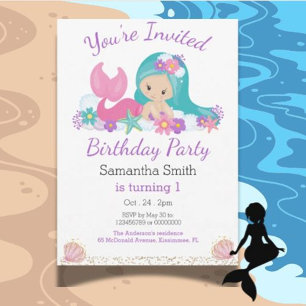 Little Mermaid Glitter verjaardagsfeestje Kaart