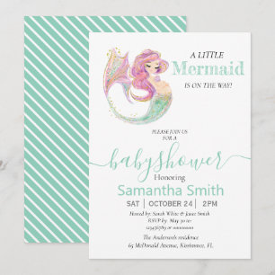 LITTLE MERMAID GREEN Baby shower Aankondiging