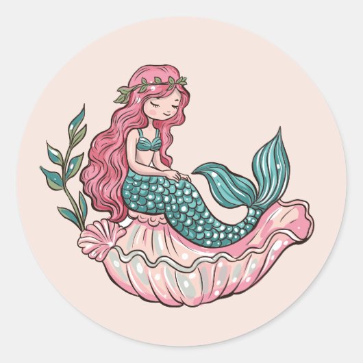Little mermaid ronde sticker (Voorkant)