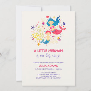 Little Merman Zee Breeze Baby shower Invitation Kaart