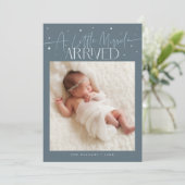 Little Miracle Christmas Slate Blue Photo Birth Aankondiging (Staand voorkant)