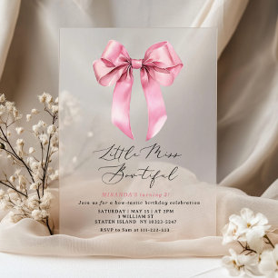 Little Miss Botwful Pink Bow meisje Verjaardag Acryl Uitnodigingen