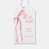 Little Miss Bowtiful Waterverf Roze Verjaardag Cadeaulabel (Voorkant)