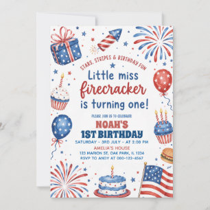 Little Miss Firecracker 4 juli 1e verjaardag Kaart