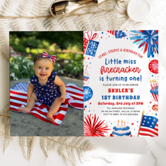 Little Miss Firecracker 4th van 1 juli Verjaardag Kaart