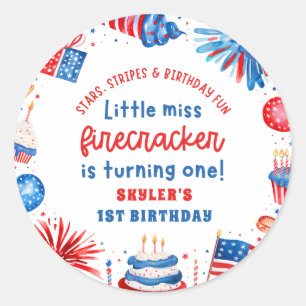 Little Miss Firecracker 4th van 1 juli Verjaardag Ronde Sticker