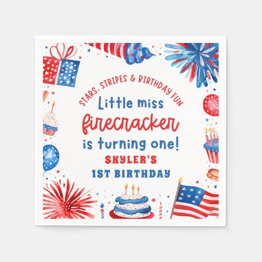 Little Miss Firecracker 4th van 1 juli Verjaardag Servet (Voorkant)