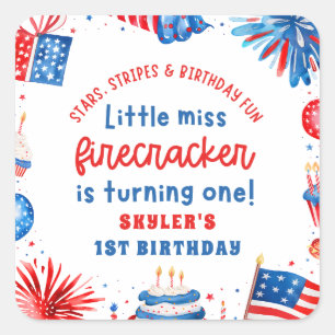 Little Miss Firecracker 4th van 1 juli Verjaardag Vierkante Sticker