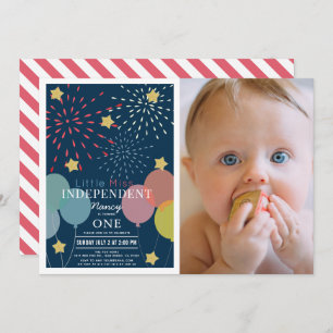 Little Miss Independent Fireworks Foto Birthday Kaart