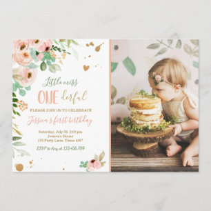 Little Miss Onederful 1e Verjaardag Nodig Floral u Kaart