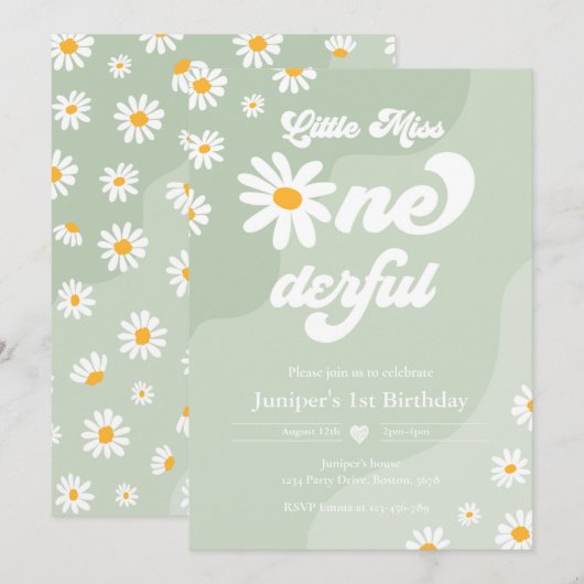 Little Miss ONEderful 1st Birthday Boho Daisy Kaart (Voorkant / Achterkant)