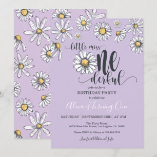 Little Miss ONEderful Daisy Birthday Invitation Pu Kaart