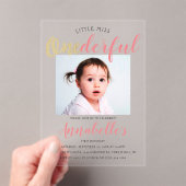 Little Miss Onederful Foto 1st Birthday Acryl Uitnodigingen (Insitu (Draagbaar))