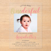 Little Miss Onederful Foto 1st Birthday Acryl Uitnodigingen (Voorkant)