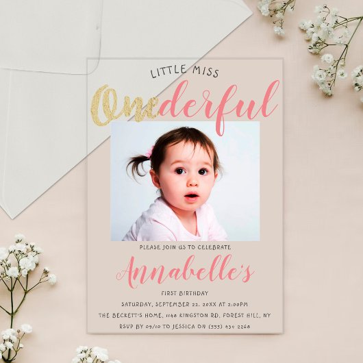 Little Miss Onederful Foto 1st Birthday Acryl Uitnodigingen