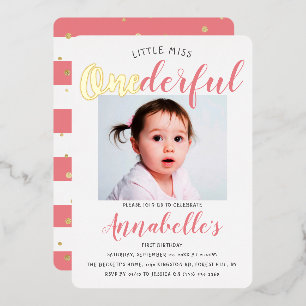 Little Miss Onederful Foto 1st Birthday Real Folie Uitnodiging