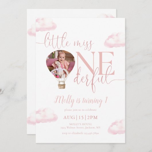 Little Miss Onederful Fotoballon 1e verjaardag Kaart (Voorkant / Achterkant)