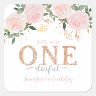 Little Miss Onederful Gold 1st Birthday Sticker