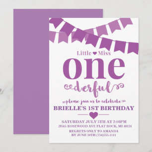 Little Miss Onederful paarse verjaardagsuitnodigin Kaart