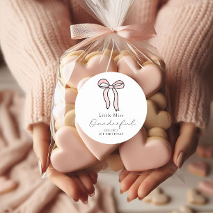 Little Miss Onederful Pink Doodle Bow Ronde Sticker