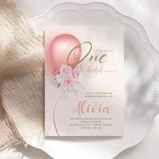 Little Miss ONEderful Pink Floral 1e verjaardag Kaart