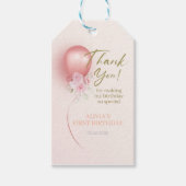 Little Miss ONEderful roze ballon bloemen verjaard Cadeaulabel (Voorkant)