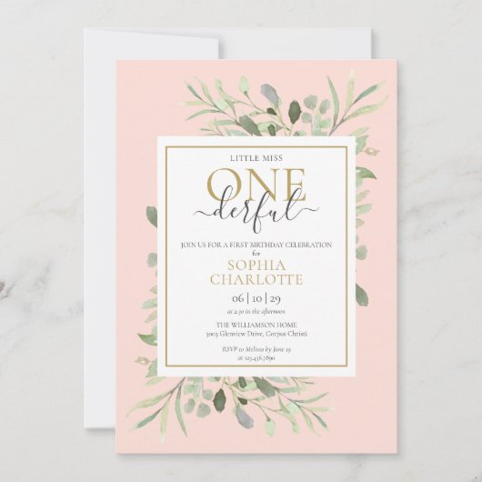 Little Miss ONEderful Roze Meisje 1e Verjaardagsfo Kaart (Voorkant)