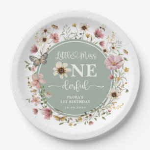 Little Miss ONEderful Sage Green Wildflower Party Papieren Bordje