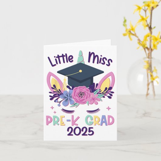 Little Miss Pre-k Afstudeerder Prek Afstuderen 2 Kaart (Gele Bloem)