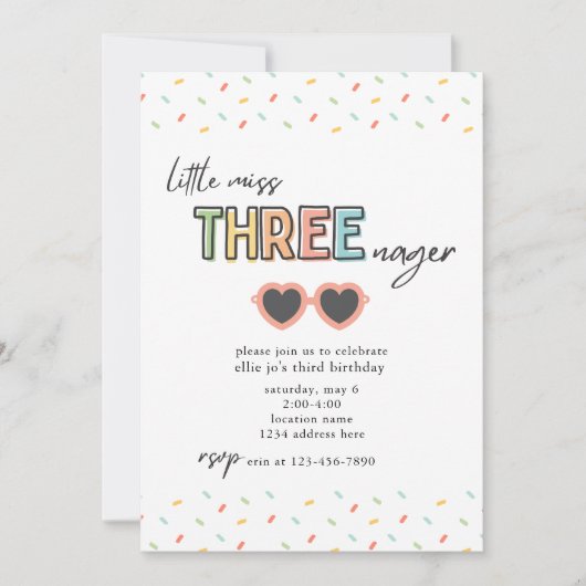 Little Miss Threenager 3e Invitation anniversaire (Devant)