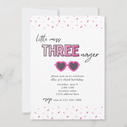 Little Miss Threenager 3e Invitation anniversaire (Devant)