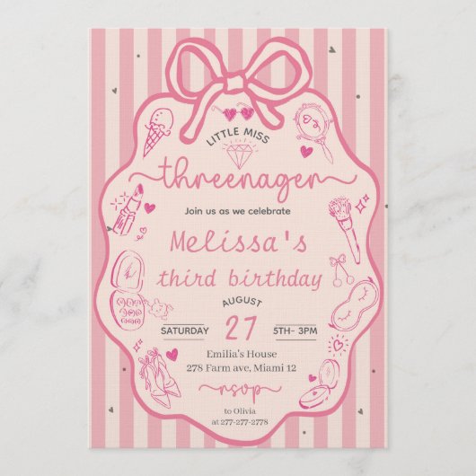 Little Miss Threenager Coquette Bow Kaart (Voorkant)