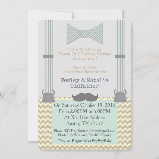 Little Mister BabyShower Invite Kaart (Voorkant)