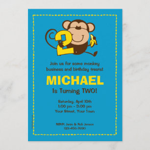 Little Monkey 2e Birthday Boy Custom Invitations Kaart