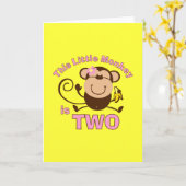 Little Monkey 2e Verjaardag Meisje Kaart (Gele Bloem)