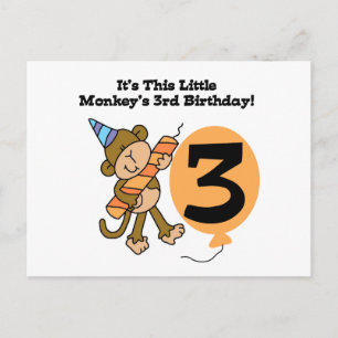 Little Monkey 3rd Birthday Tshirts and Gifts Briefkaart