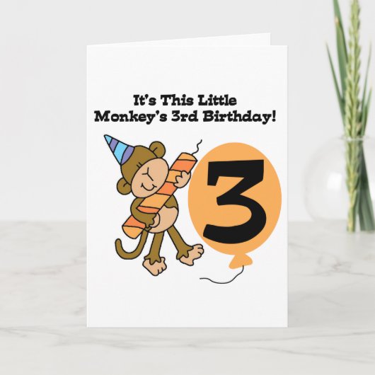 Little Monkey 3rd Birthday Tshirts and Gifts Kaart (Voorkant)