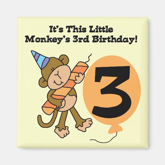 Little Monkey 3rd Birthday Tshirts and Gifts Magneet (Voorkant)