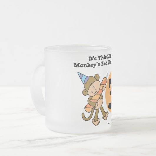 Little Monkey 3rd Birthday Tshirts and Gifts Matglas Koffiemok (Voorkant links)