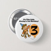 Little Monkey 3rd Birthday Tshirts and Gifts Ronde Button 5,7 Cm (Voorkant /achterkant)