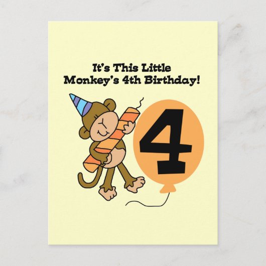 Little Monkey 4th Verjaardag Tshirts en geschenken Briefkaart (Voorkant)