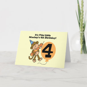 Little Monkey 4th Verjaardag Tshirts en geschenken Kaart