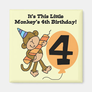 Little Monkey 4th Verjaardag Tshirts en geschenken Magneet