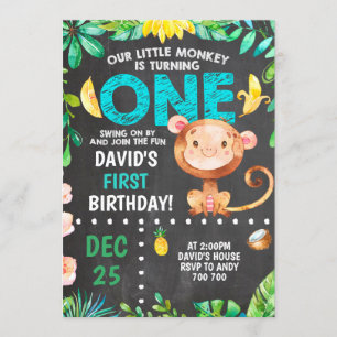 Little Monkey eerste verjaardag jongensfeest Kaart