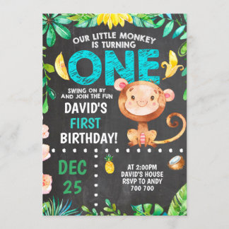 Little Monkey eerste verjaardag jongensfeest Kaart