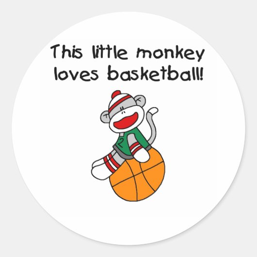 Little Monkey houdt van basketbal Ronde Sticker (Voorkant)